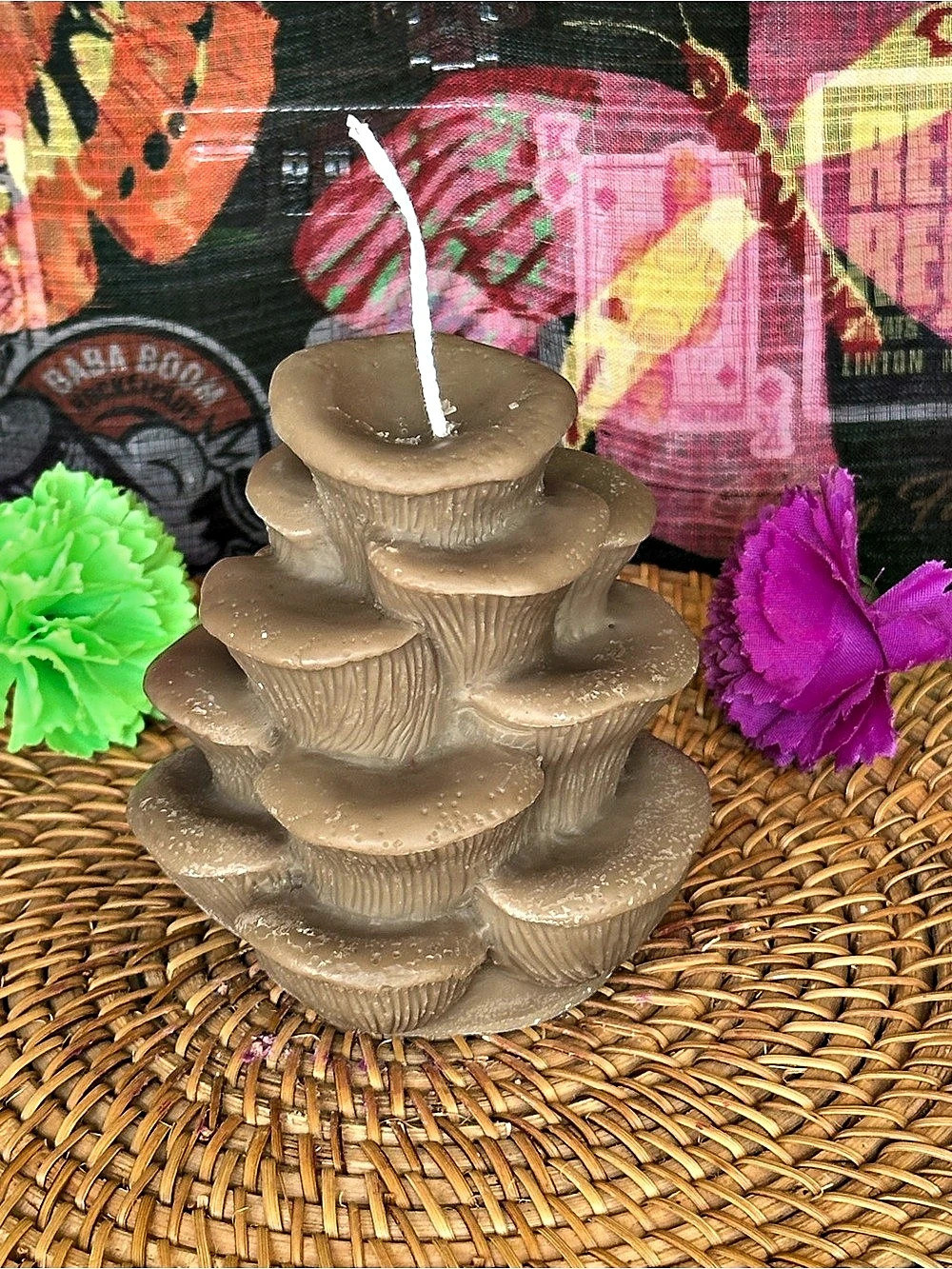 Oyster Mushroom Cluster Candle – Natural Brown Woodland Candle